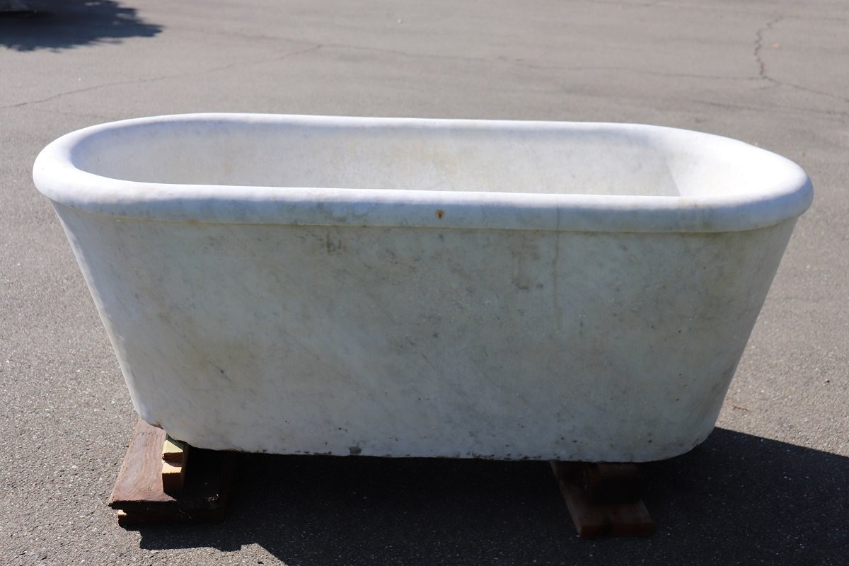 baignoire italienne ancienne, marbre blanc de Carrara XIXe siècle-photo-3