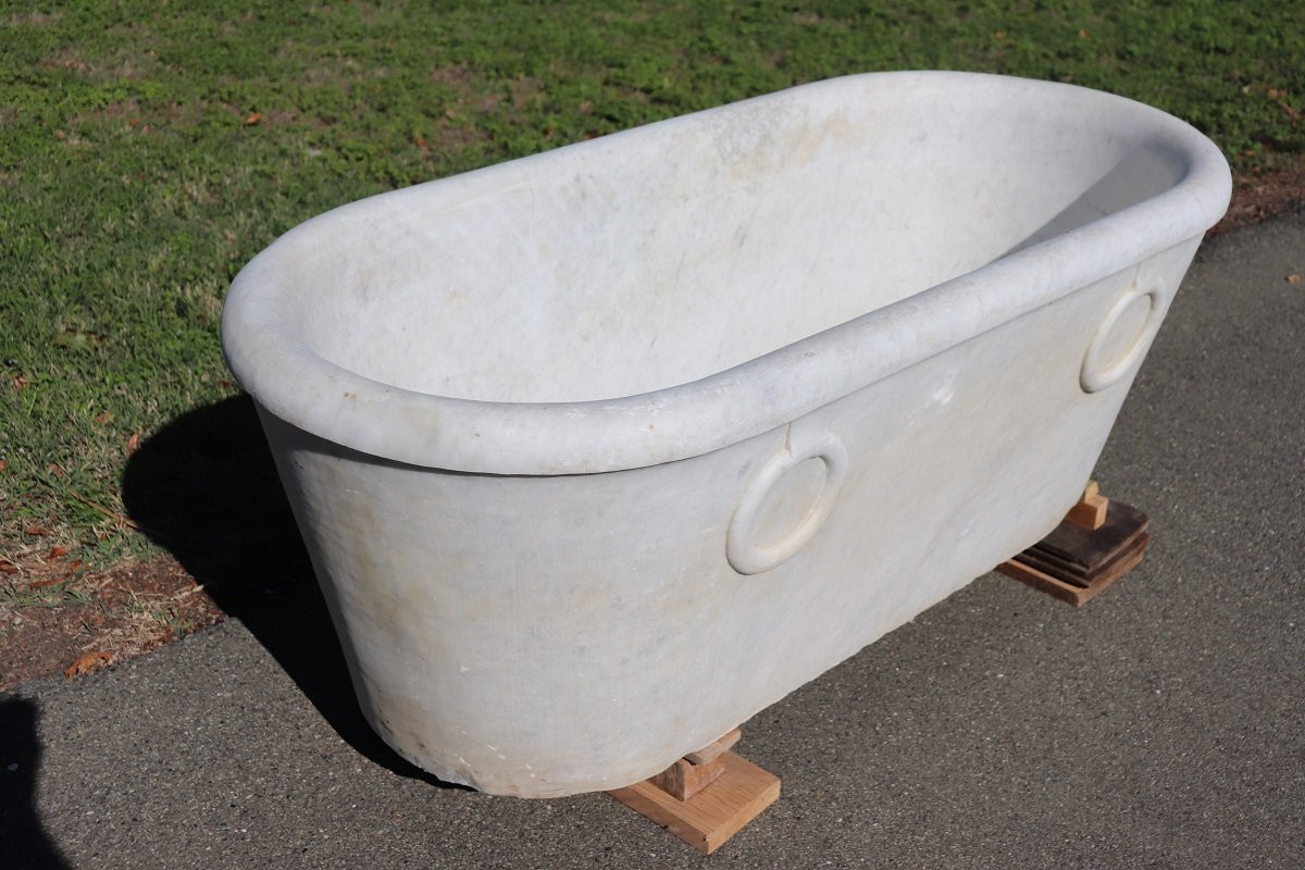 baignoire italienne ancienne, marbre blanc de Carrara XIXe siècle-photo-6
