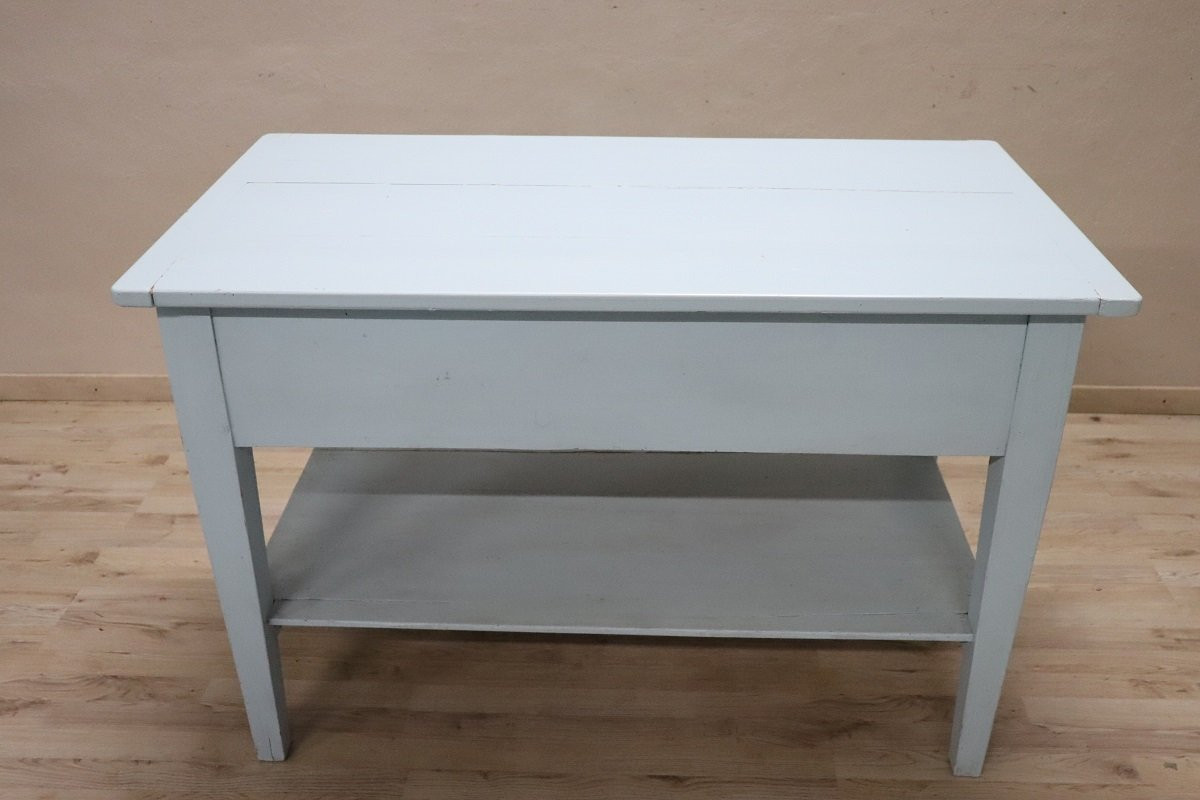 Table de cuisine ou de travail en sapin laqué bleu, Italie, fin du XIXe siècle-photo-2