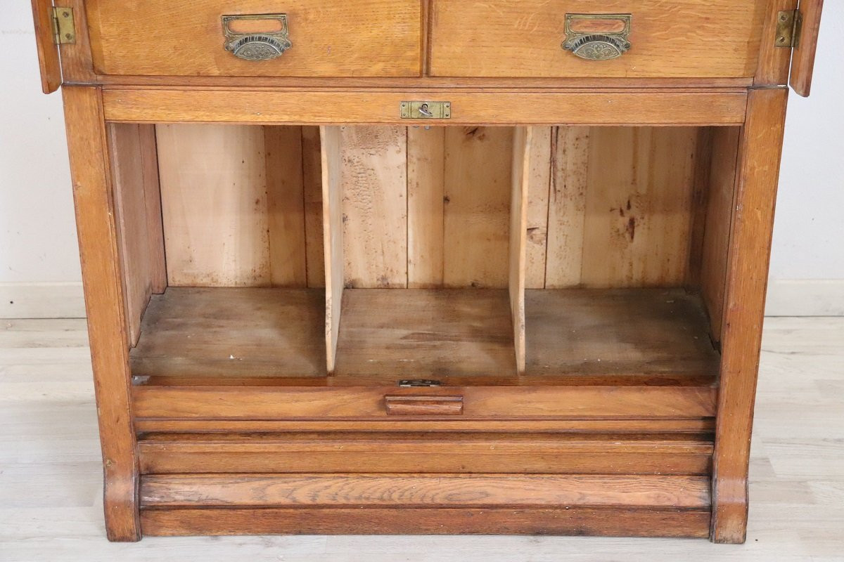 Filing Cabinet With 18 Drawers And Shutter Door In Oak Wood, Italy 1920s-photo-2