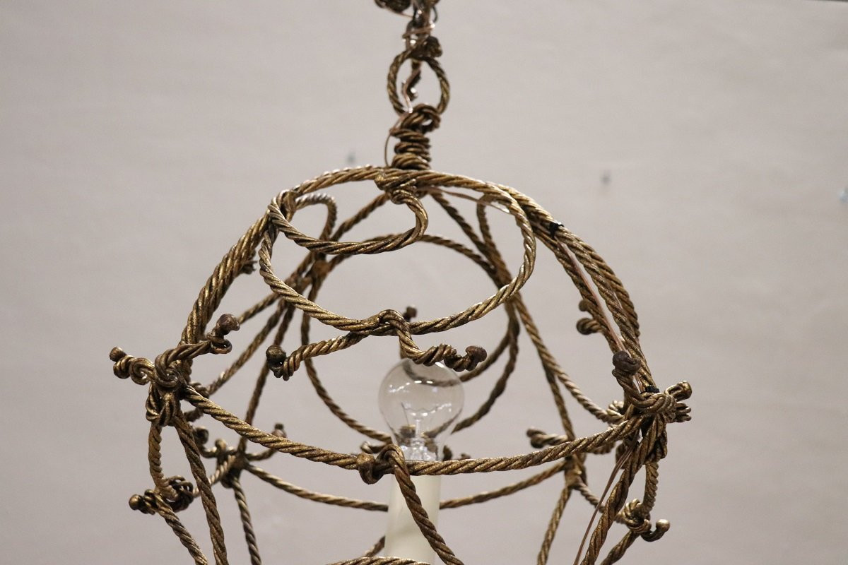 Lanterne vintage en fer doré, Italie, années 1980-photo-7