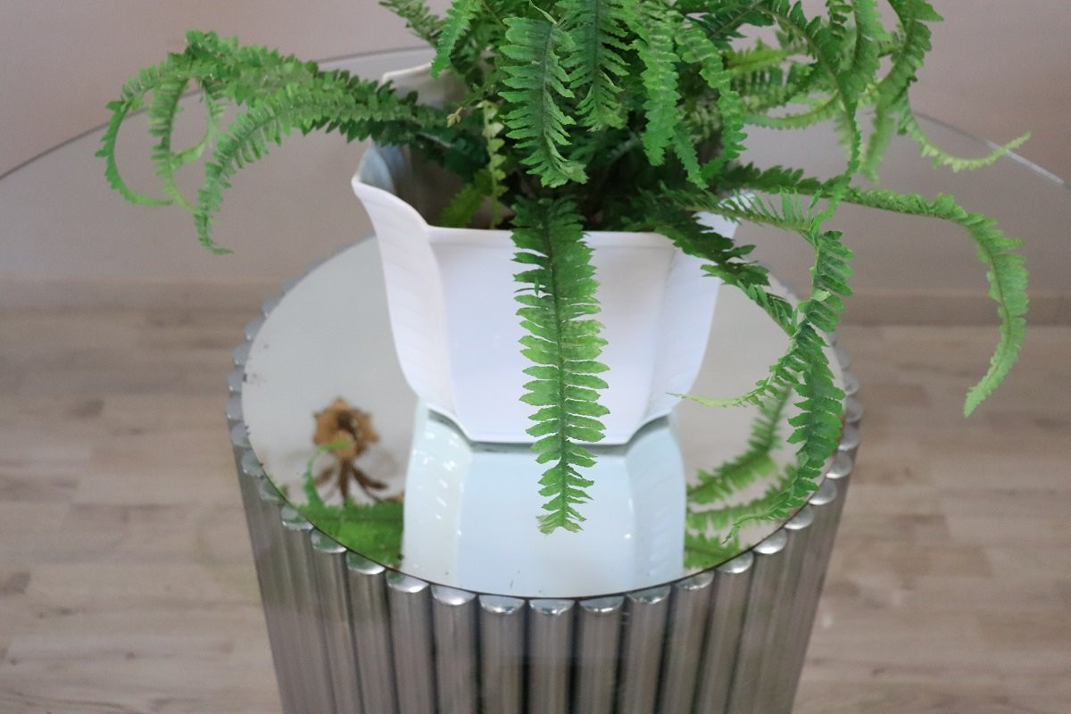 Steel And Glass Round Dining Table, Italy 1970s-photo-4