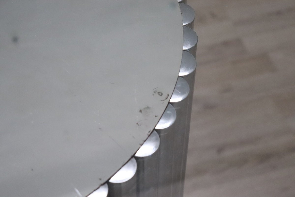 Steel And Glass Round Dining Table, Italy 1970s-photo-4