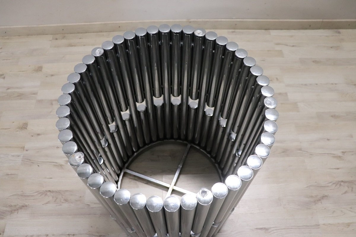 Steel And Glass Round Dining Table, Italy 1970s-photo-8