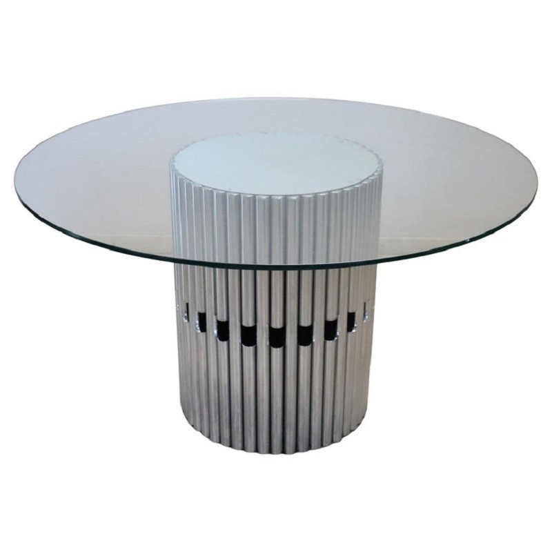 Steel And Glass Round Dining Table, Italy 1970s