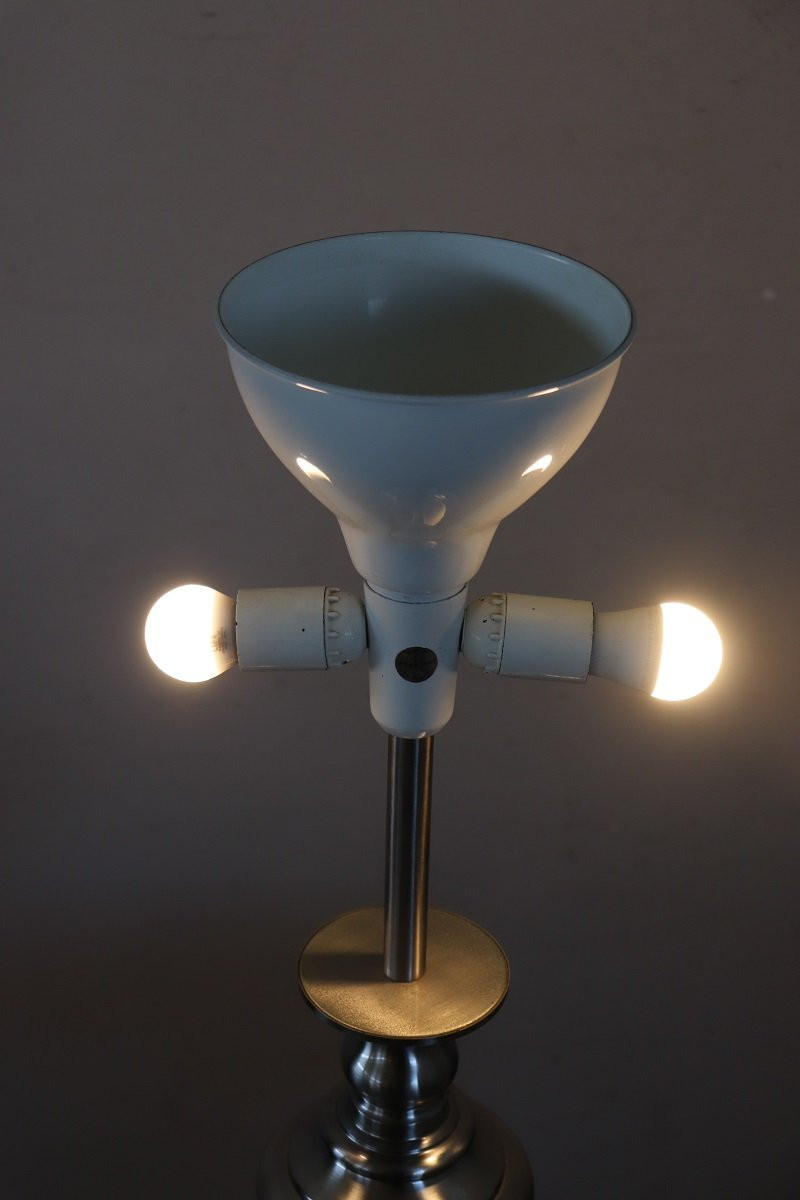 Large Table Lamp In Satin-chrome Steel By Goffredo Reggiani, Italy 1970s-photo-7