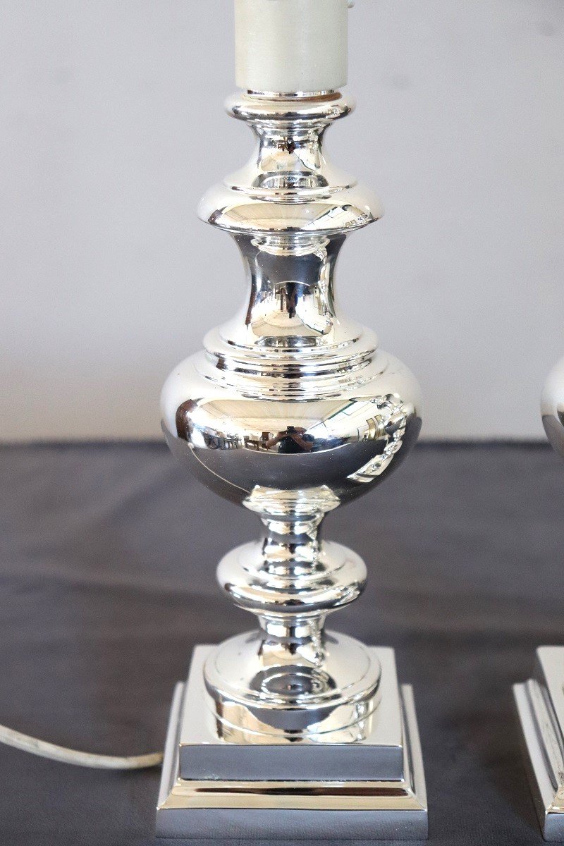 Elegant Silverplate Pair Of Bedside Lamps, Italy 1970s-photo-3