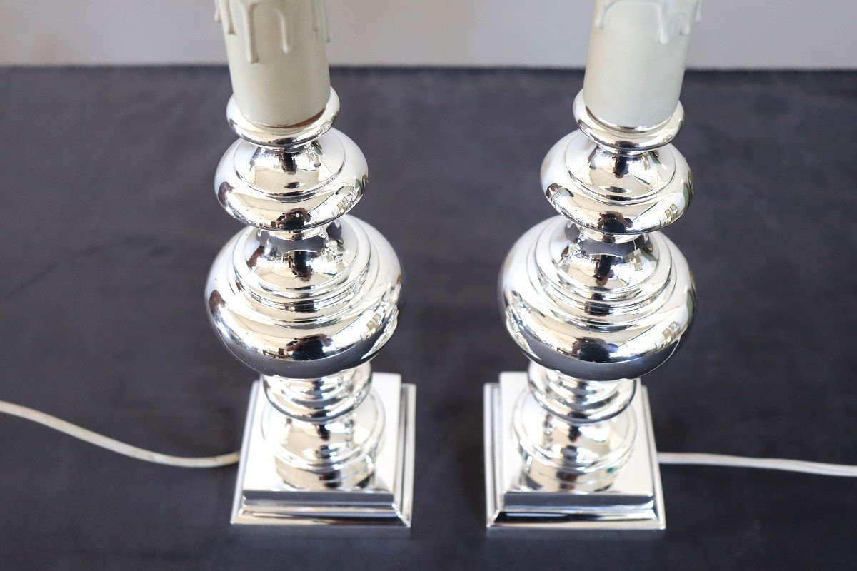 Elegant Silverplate Pair Of Bedside Lamps, Italy 1970s-photo-1