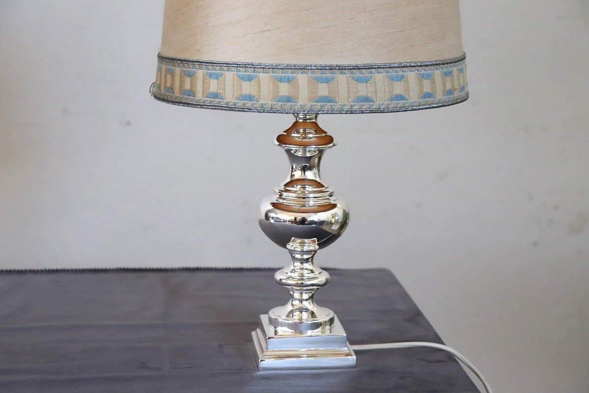 Elegant Silverplate Pair Of Bedside Lamps, Italy 1970s-photo-3