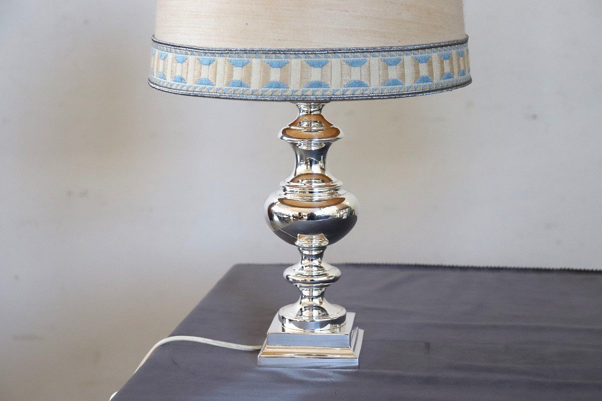 Elegant Silverplate Pair Of Bedside Lamps, Italy 1970s-photo-4