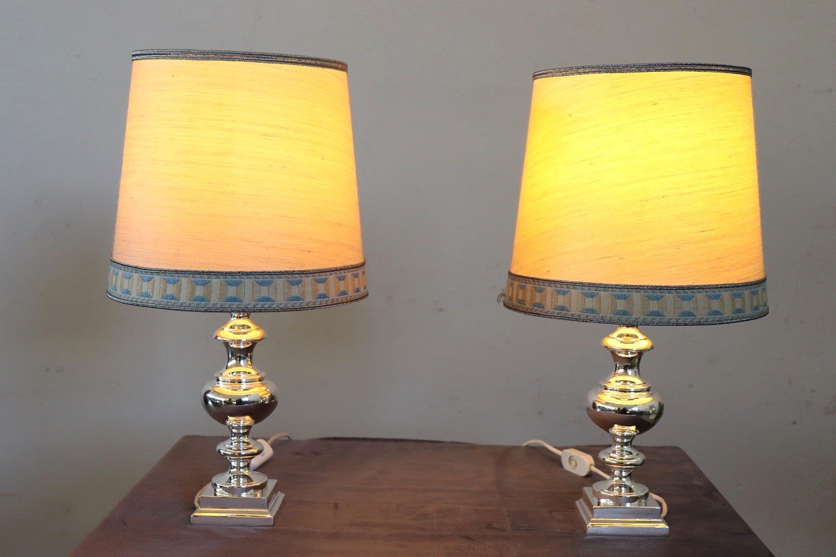 Elegant Silverplate Pair Of Bedside Lamps, Italy 1970s-photo-6
