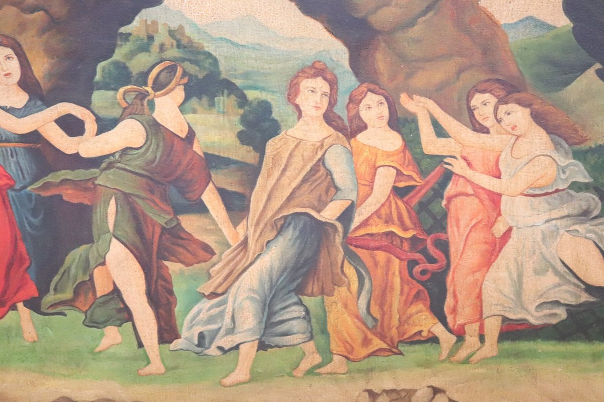 Grande huile sur toile, scène mythologique, Italie, XXe siècle-photo-4