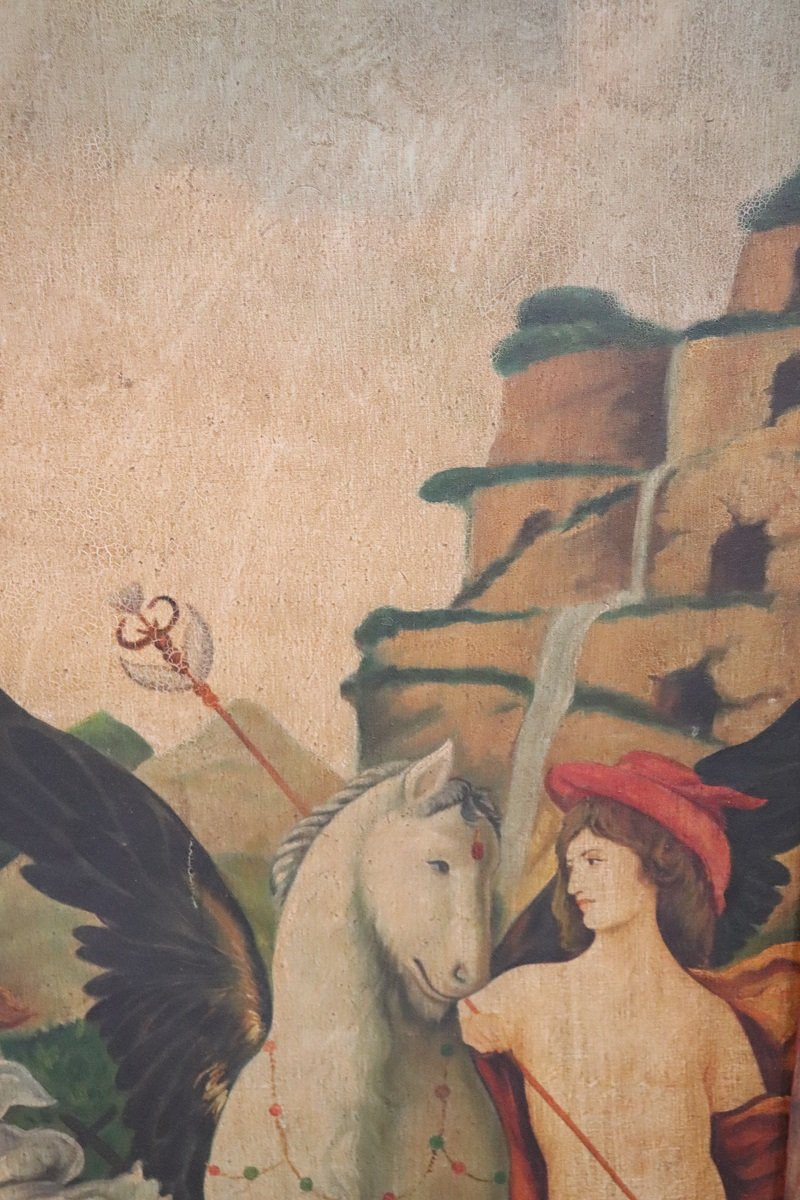 Grande huile sur toile, scène mythologique, Italie, XXe siècle-photo-4