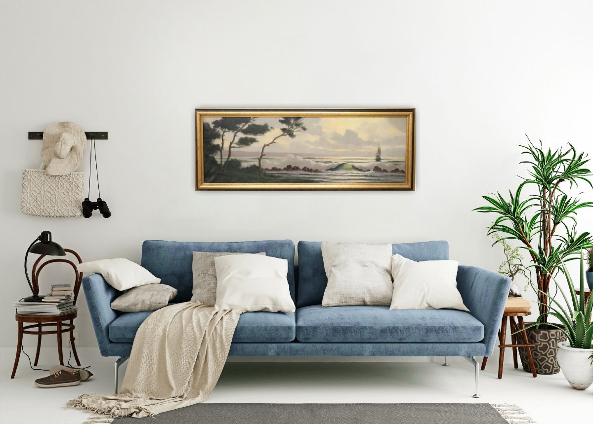 Peinture à l'huile sur toile signée L. Boulnois, paysage marin-photo-8