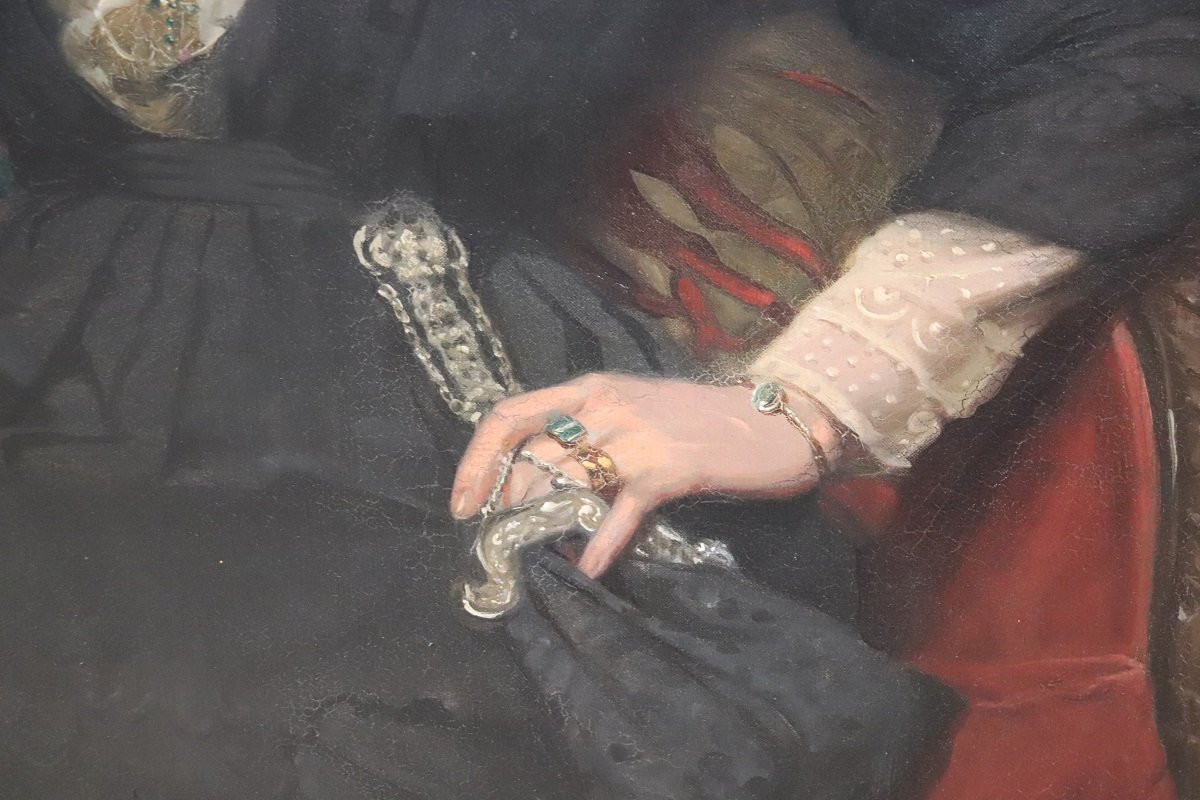 Large Oil Painting On Canvas, Portrait Of A Lady, Signed And Dated 1913-photo-2