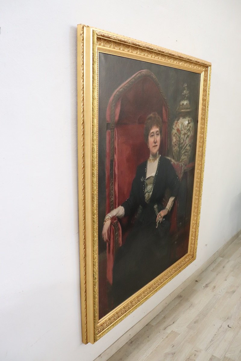 Large Oil Painting On Canvas, Portrait Of A Lady, Signed And Dated 1913-photo-7