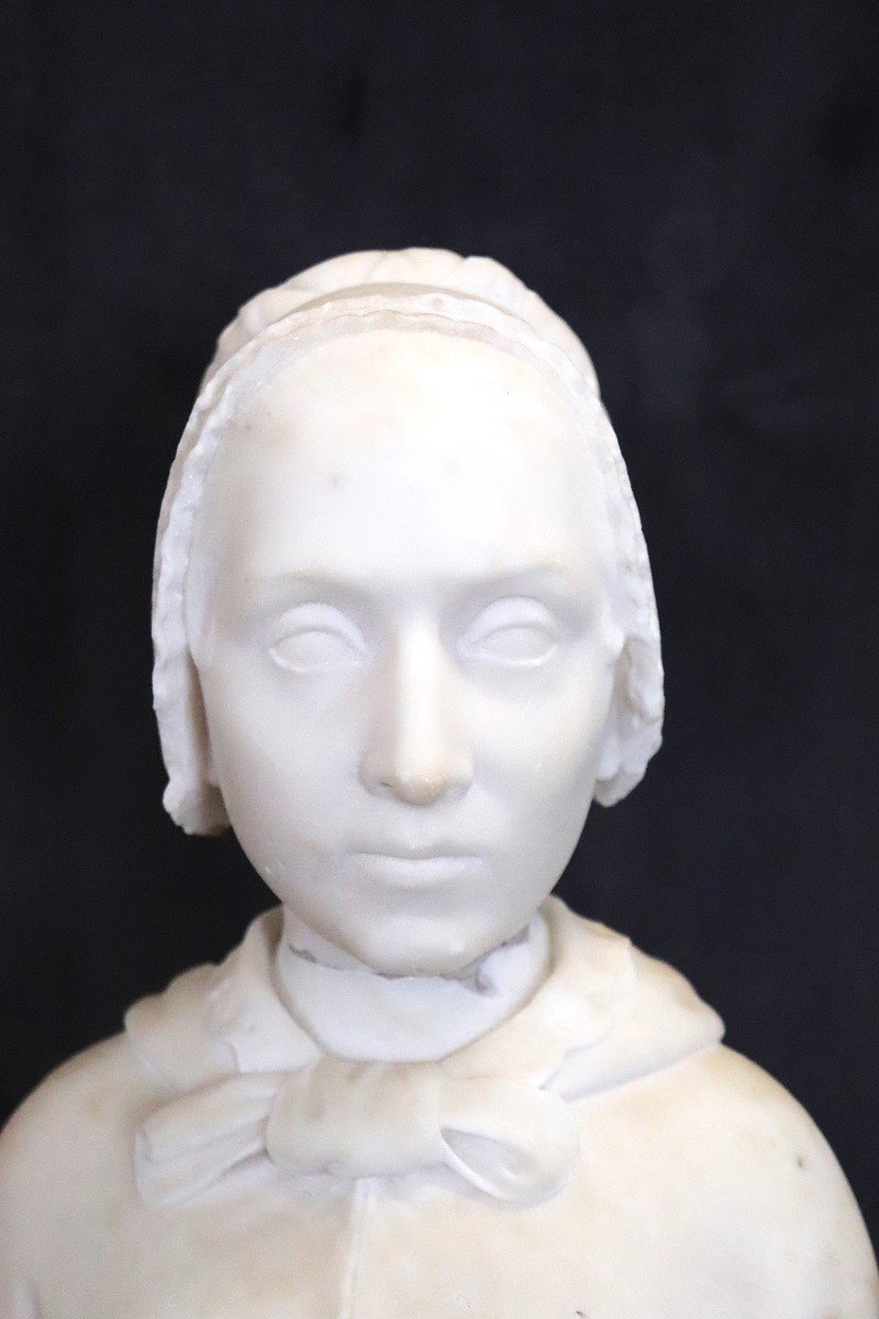Bust Of A Lady Sculpture In White Marble , Italy 19th Century-photo-2