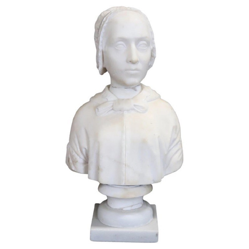 Bust Of A Lady Sculpture In White Marble , Italy 19th Century