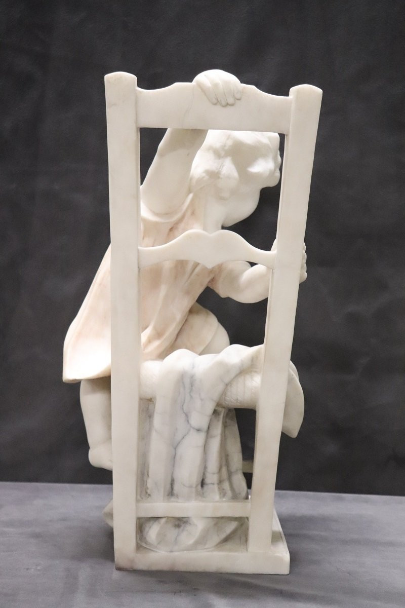 Child Gets Off Chair, 19th Century Italian Marble Sculpture, Signed-photo-4