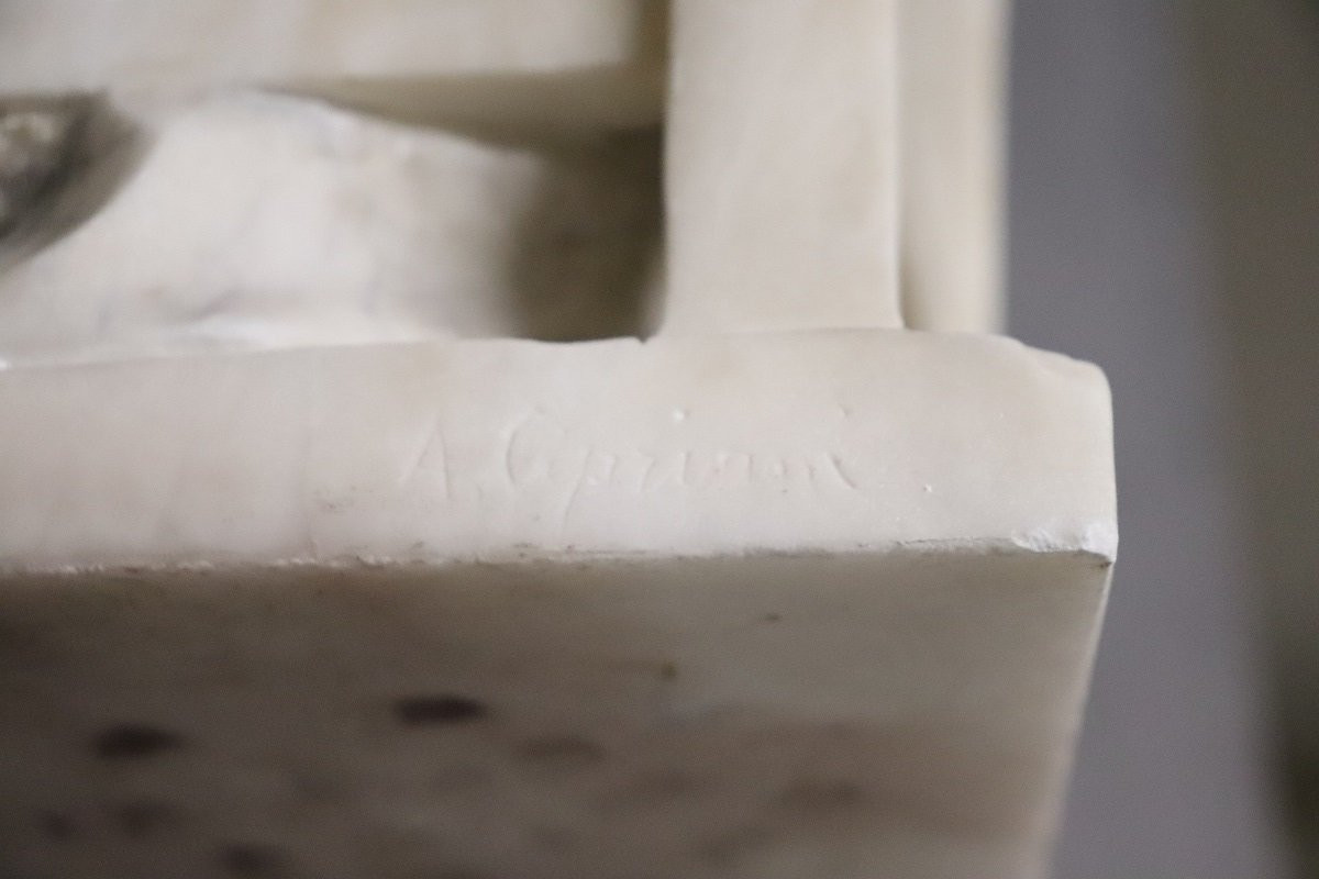 Child Gets Off Chair, 19th Century Italian Marble Sculpture, Signed-photo-5