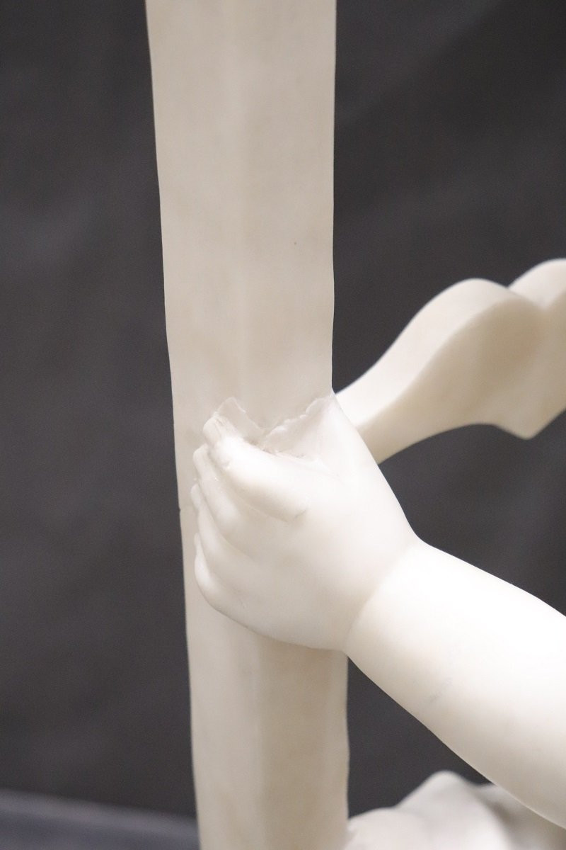 Child Gets Off Chair, 19th Century Italian Marble Sculpture, Signed-photo-7