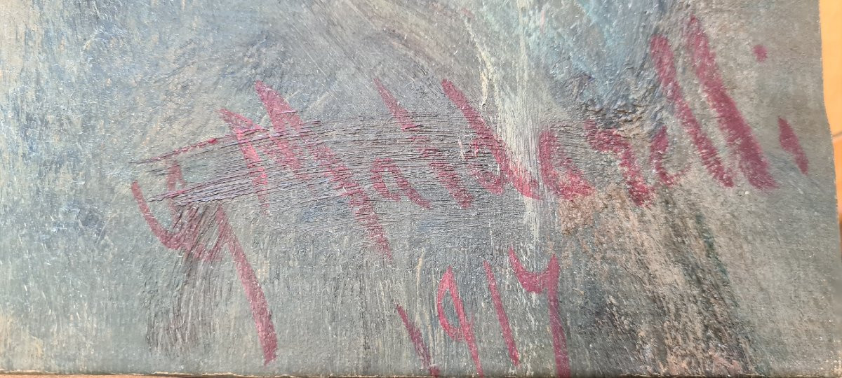 Peinture à l'huile sur toile, Portrait d'une jeune femme, Italie. Signée et datée de 1917-photo-1