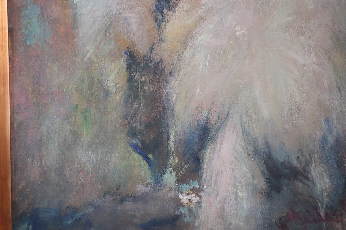 Peinture à l'huile sur toile, Portrait d'une jeune femme, Italie. Signée et datée de 1917-photo-5