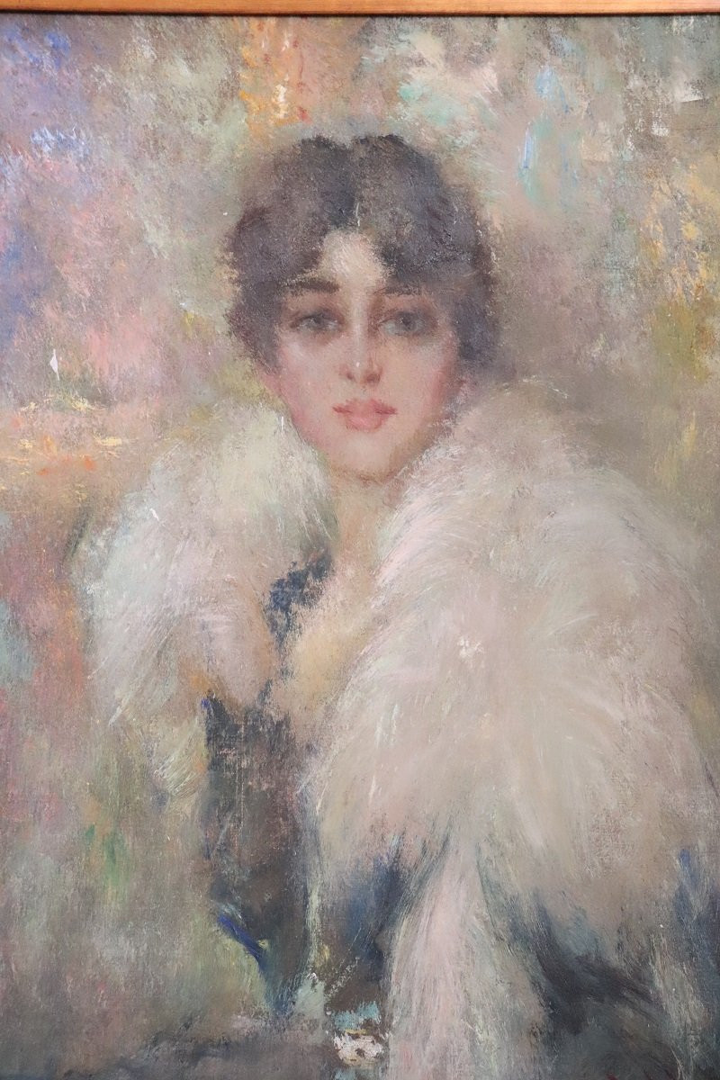 Peinture à l'huile sur toile, Portrait d'une jeune femme, Italie. Signée et datée de 1917-photo-6