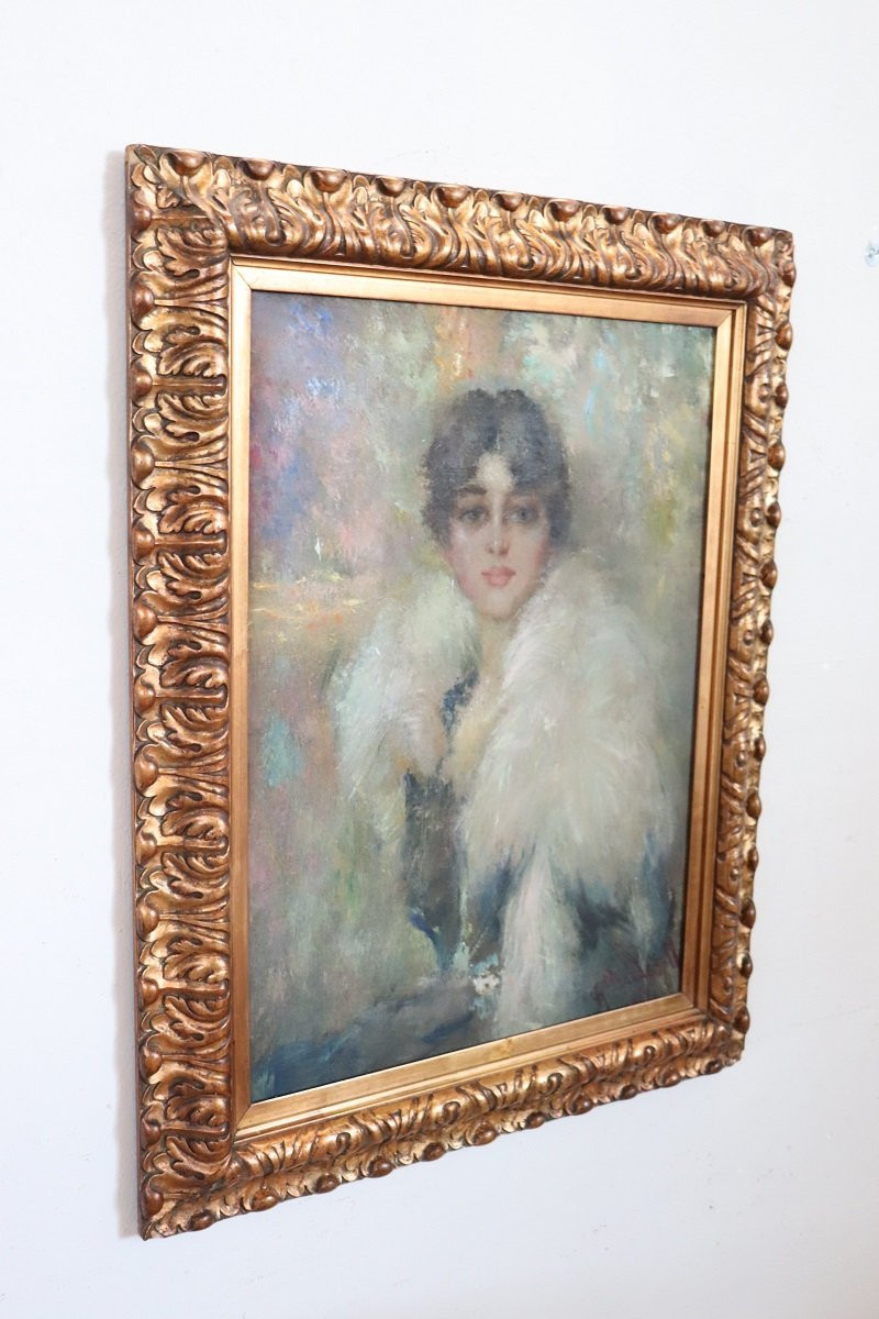 Peinture à l'huile sur toile, Portrait d'une jeune femme, Italie. Signée et datée de 1917-photo-8