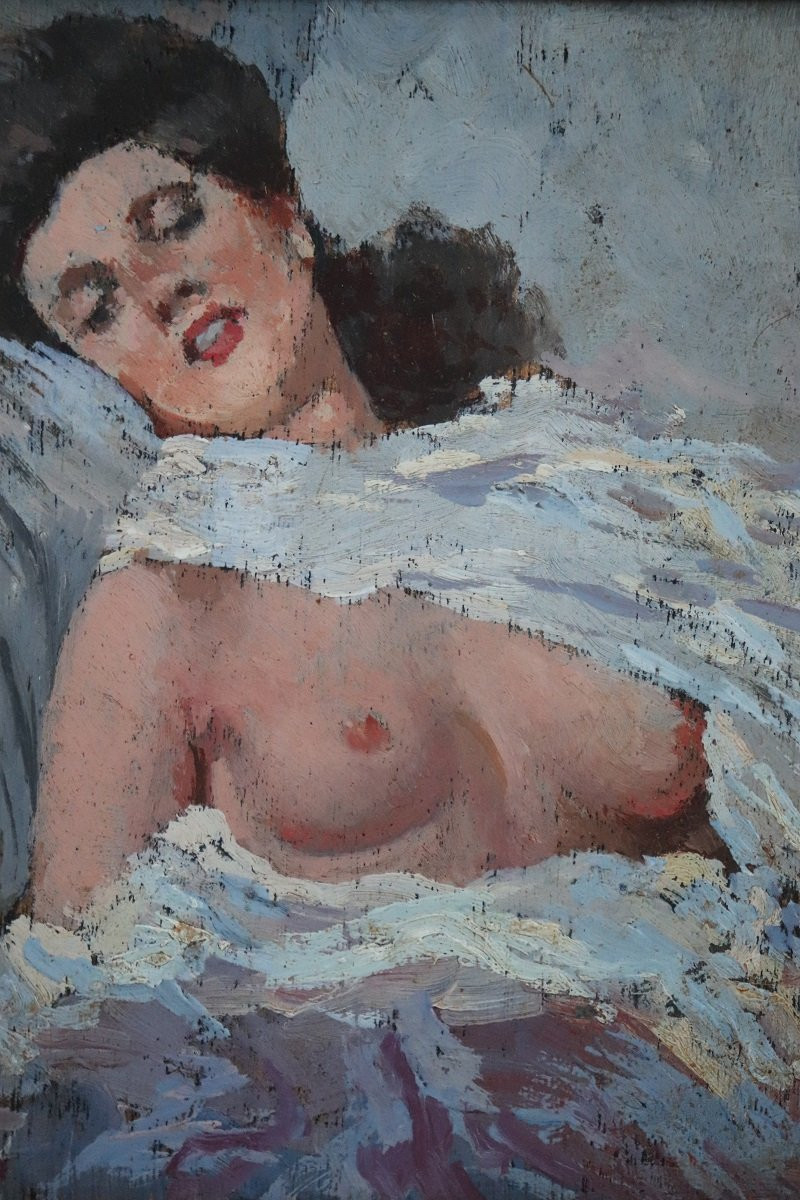 Nu d'une jeune femme, peinture à l'huile sur bois, Italie, début du XXe siècle-photo-2
