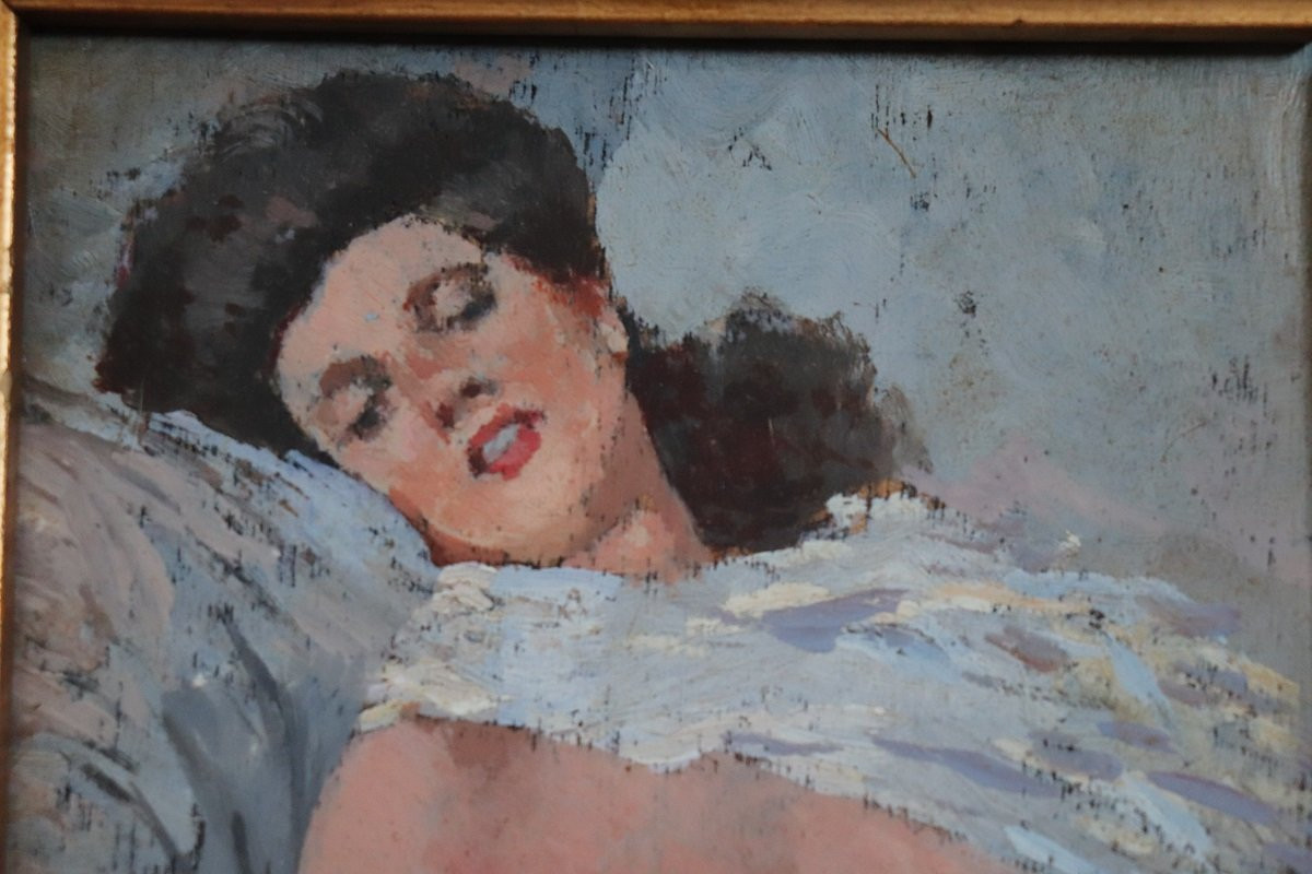 Nu d'une jeune femme, peinture à l'huile sur bois, Italie, début du XXe siècle-photo-4