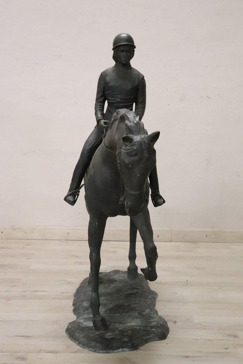 Bronze Sculpture Signed, Horse And Jockey, Height 103 Cm-photo-2