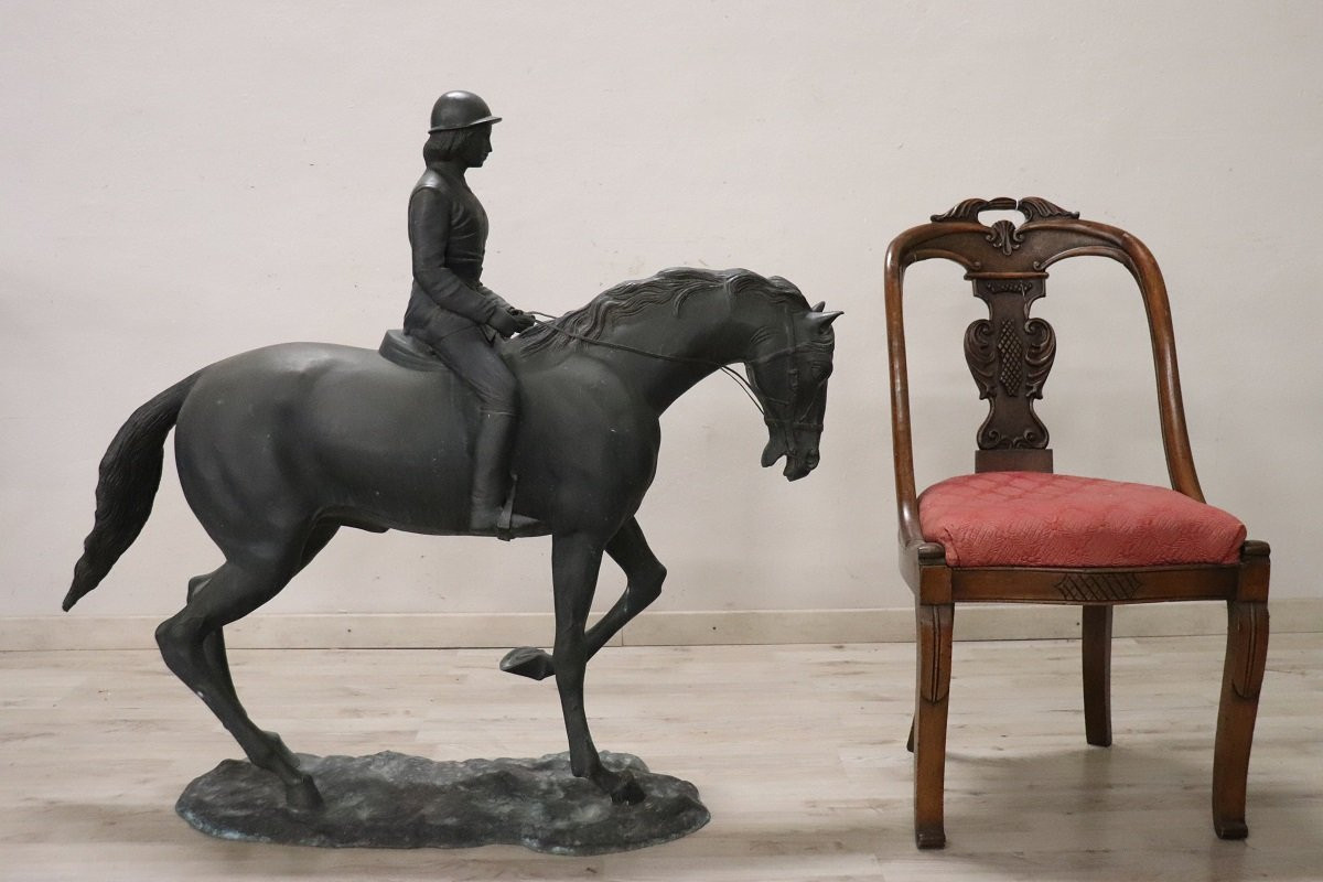 Bronze Sculpture Signed, Horse And Jockey, Height 103 Cm-photo-3