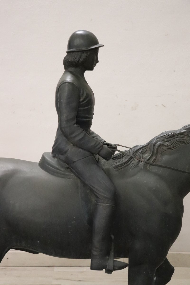 Bronze Sculpture Signed, Horse And Jockey, Height 103 Cm-photo-4
