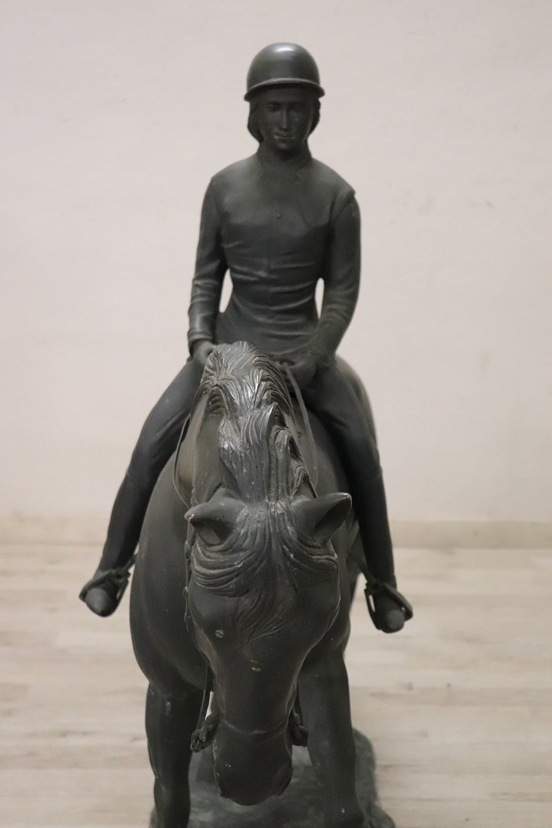 Bronze Sculpture Signed, Horse And Jockey, Height 103 Cm-photo-3