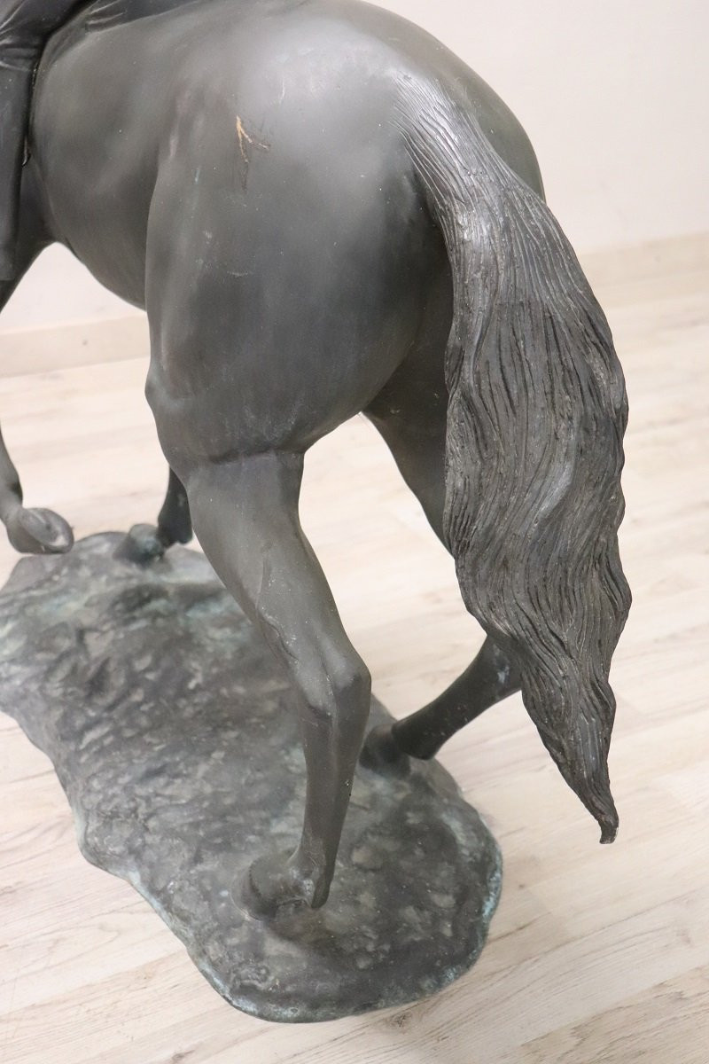 Bronze Sculpture Signed, Horse And Jockey, Height 103 Cm-photo-5
