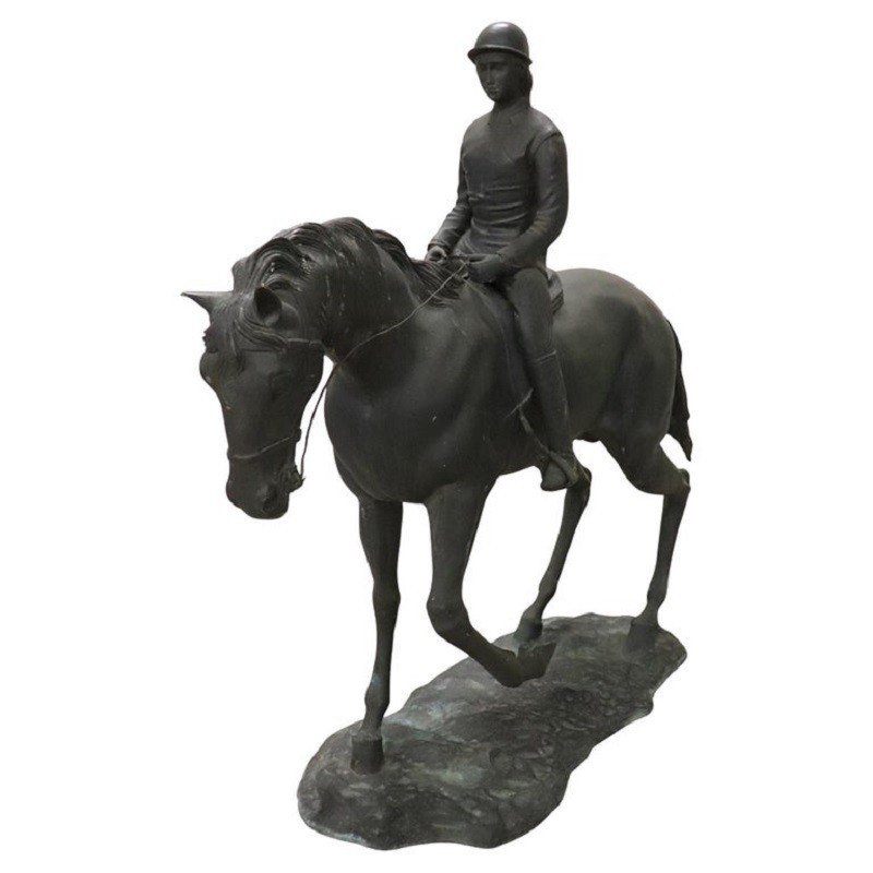 Bronze Sculpture Signed, Horse And Jockey, Height 103 Cm