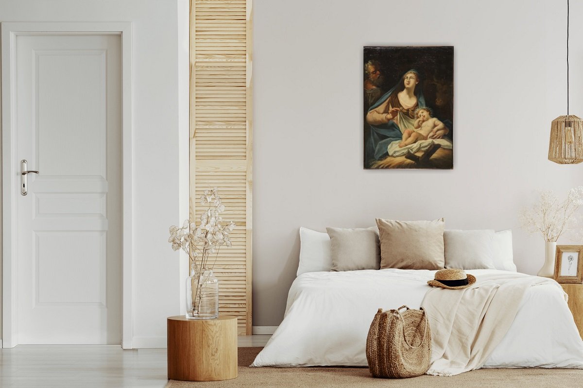 Sainte Famille, peinture à l'huile sur toile, école italienne du XVIIIe siècle-photo-2