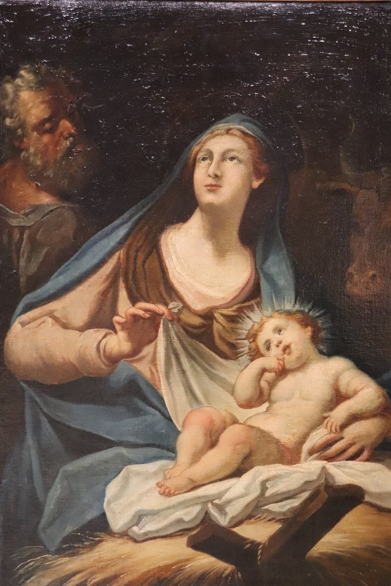 Sainte Famille, peinture à l'huile sur toile, école italienne du XVIIIe siècle-photo-3