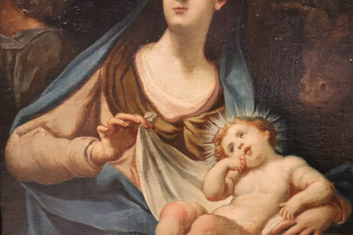 Sainte Famille, peinture à l'huile sur toile, école italienne du XVIIIe siècle-photo-2
