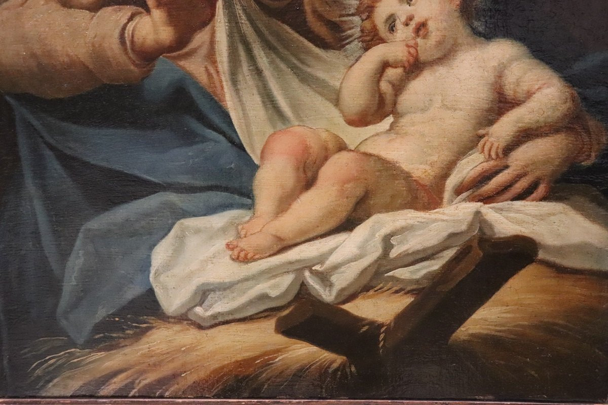 Sainte Famille, peinture à l'huile sur toile, école italienne du XVIIIe siècle-photo-3