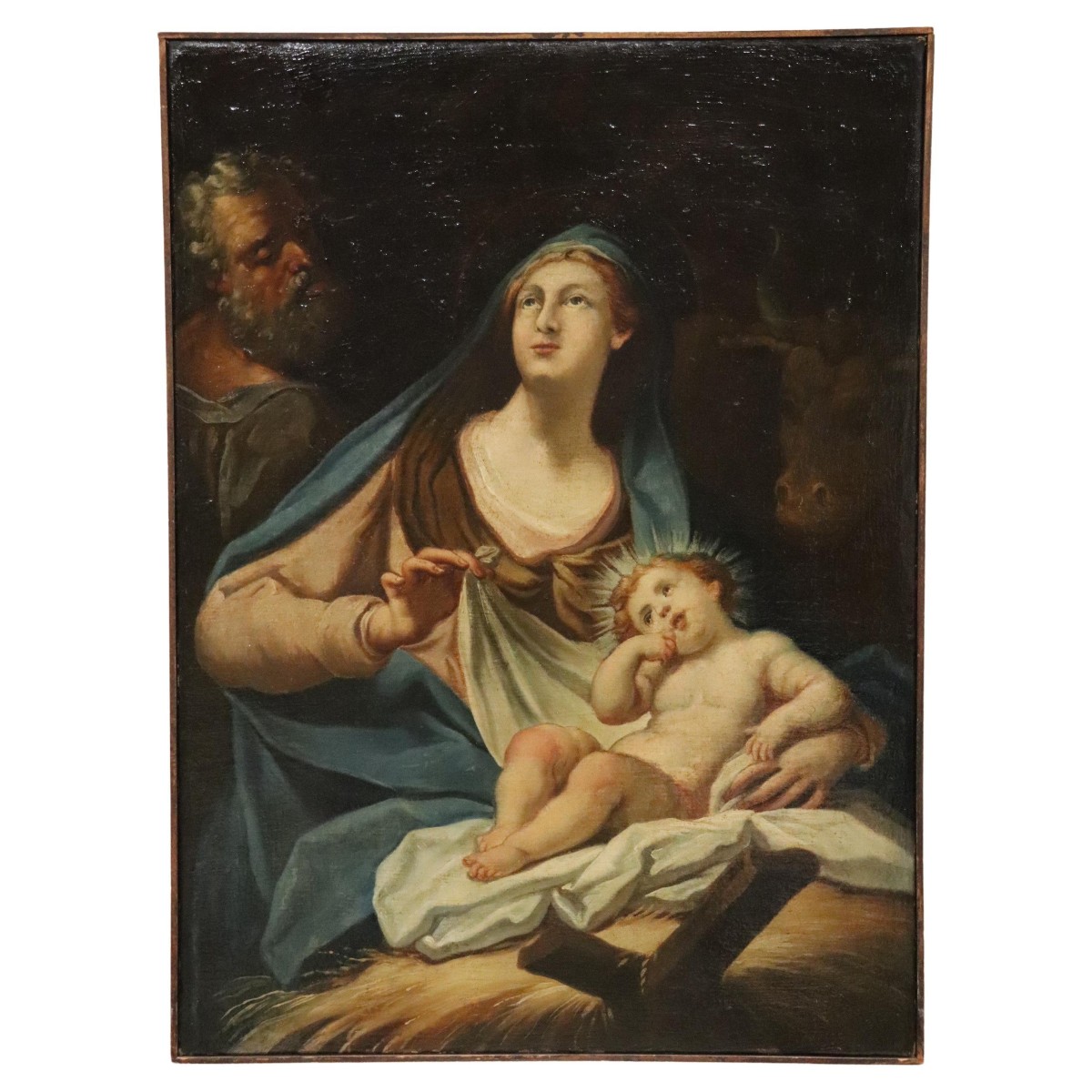 Sainte Famille, peinture à l'huile sur toile, école italienne du XVIIIe siècle