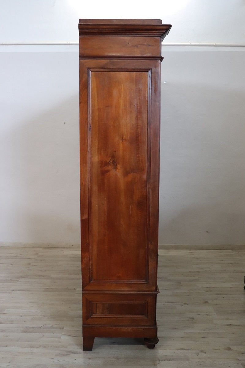 Large Antique Wardrobe In Solid Walnut, Italy Mid 19th Century-photo-4