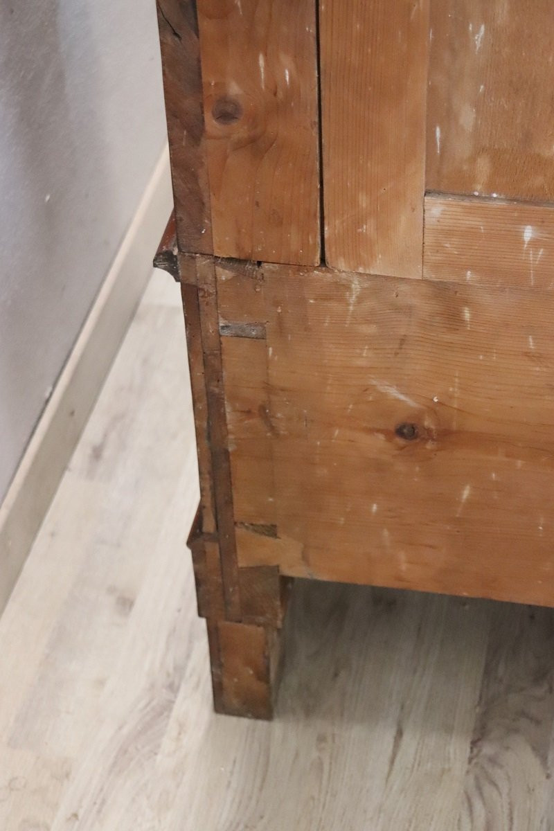 Large Antique Wardrobe In Solid Walnut, Italy Mid 19th Century-photo-7