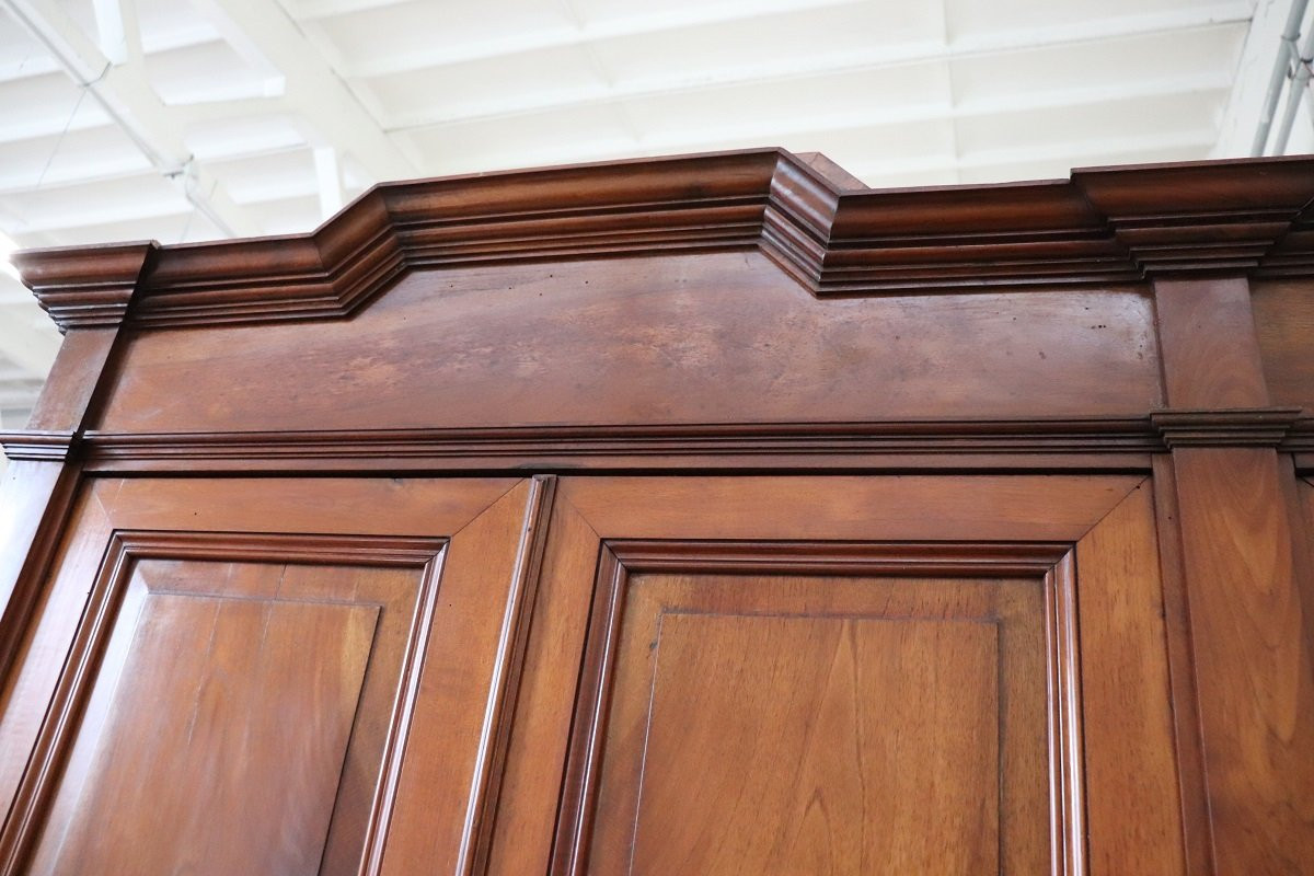 Large Antique Wardrobe In Solid Walnut, Italy Mid 19th Century-photo-8