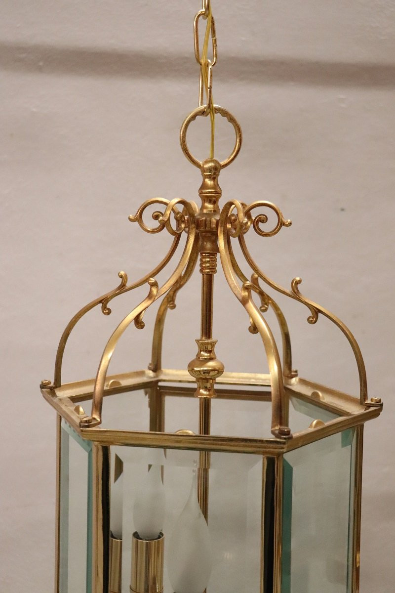 Paire de lanternes vintage en métal doré et verre-photo-1