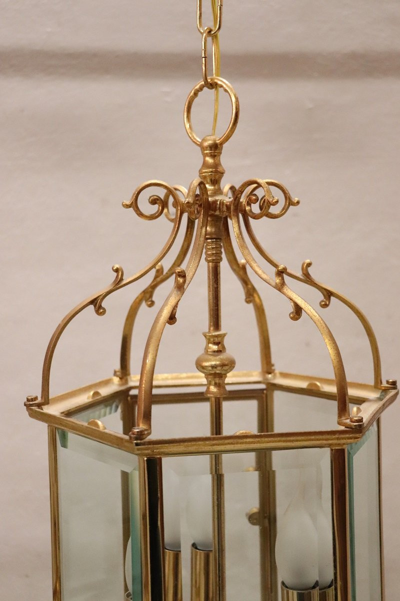 Paire de lanternes vintage en métal doré et verre-photo-2