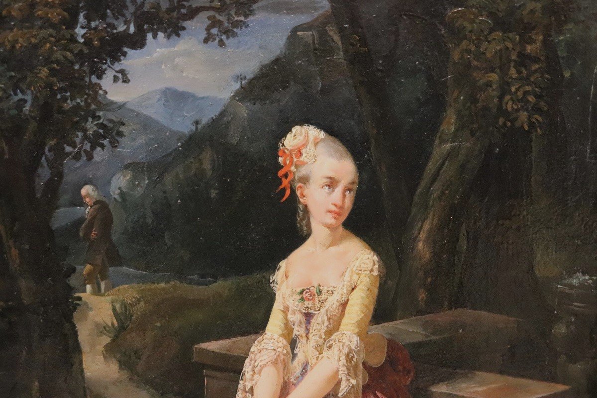 Scène romantique, peinture à l'huile, Italie, XIXe siècle-photo-3