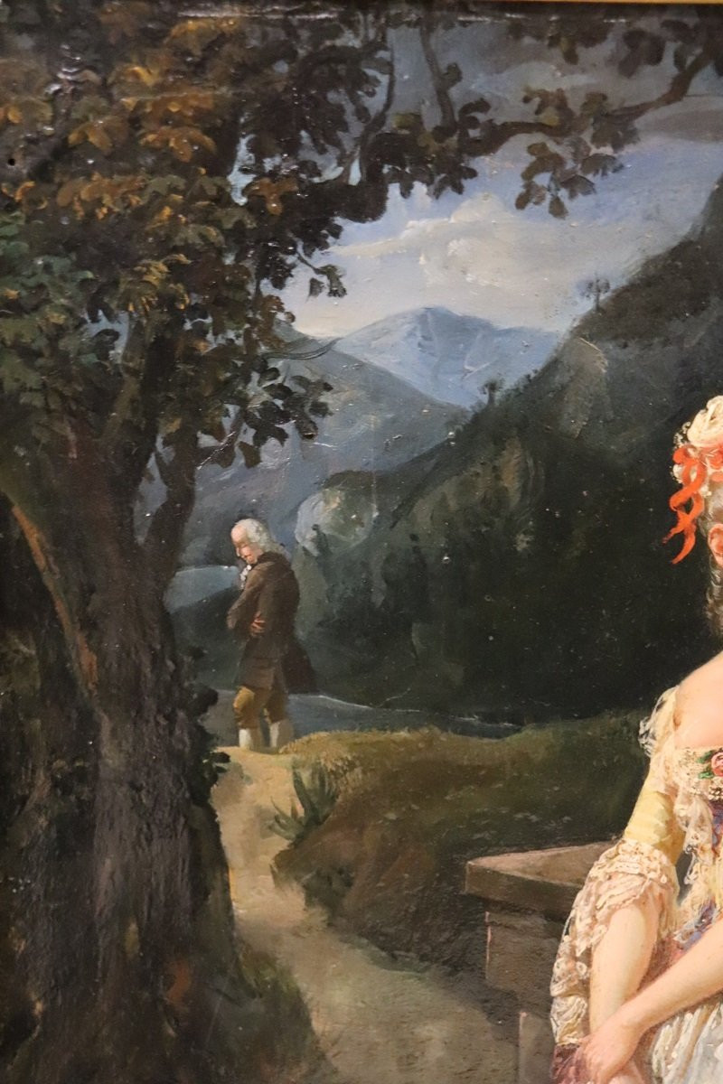 Scène romantique, peinture à l'huile, Italie, XIXe siècle-photo-2