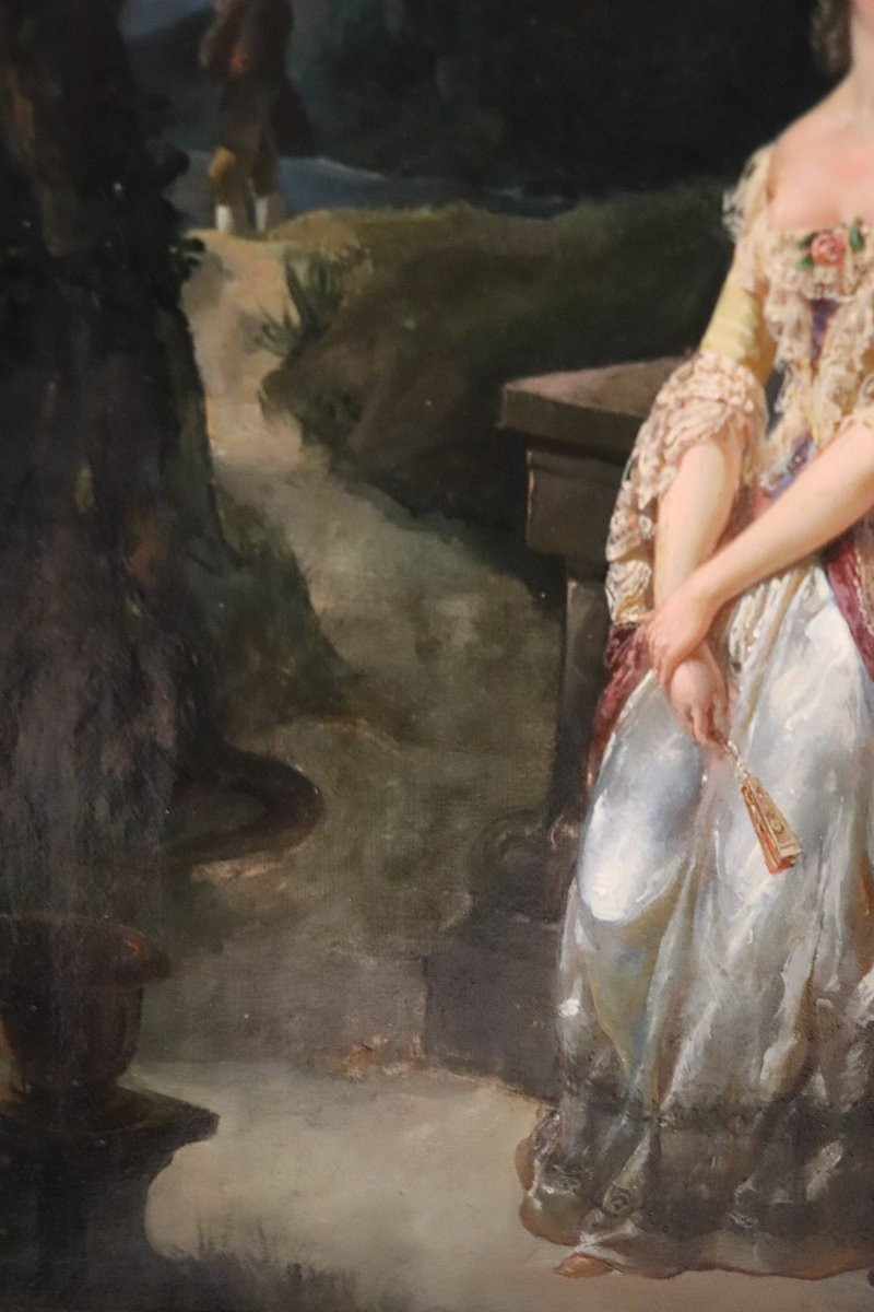 Scène romantique, peinture à l'huile, Italie, XIXe siècle-photo-4